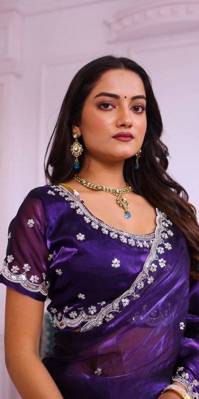 BT 400 Purple in Jimmy Chou Silk Embroidery Work & Lace Work Saree . Grab it for ₹2999. Delivery 4-6 Working Days. Shop now. | Sarees, Bollywood Sarees, Creative Sarees, Designer Sarees, Embroidered Sarees, Ethnic Saree, Modern Digital sarees, Party Wear Sarees