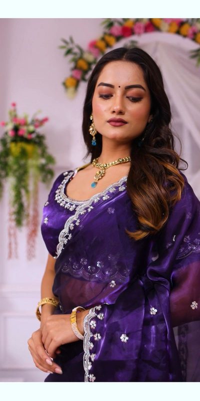 BT 400 Purple in Jimmy Chou Silk Embroidery Work & Lace Work Saree . Grab it for ₹2999. Delivery 4-6 Working Days. Shop now. | Sarees, Bollywood Sarees, Creative Sarees, Designer Sarees, Embroidered Sarees, Ethnic Saree, Modern Digital sarees, Party Wear Sarees