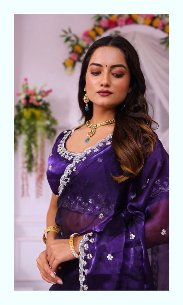 BT 400 Purple in Jimmy Chou Silk Embroidery Work & Lace Work Saree . Grab it for ₹2999. Delivery 4-6 Working Days. Shop now. | Sarees, Bollywood Sarees, Creative Sarees, Designer Sarees, Embroidered Sarees, Ethnic Saree, Modern Digital sarees, Party Wear Sarees