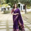 Purple Lichi Silk Rich Pallu Work Border Saree