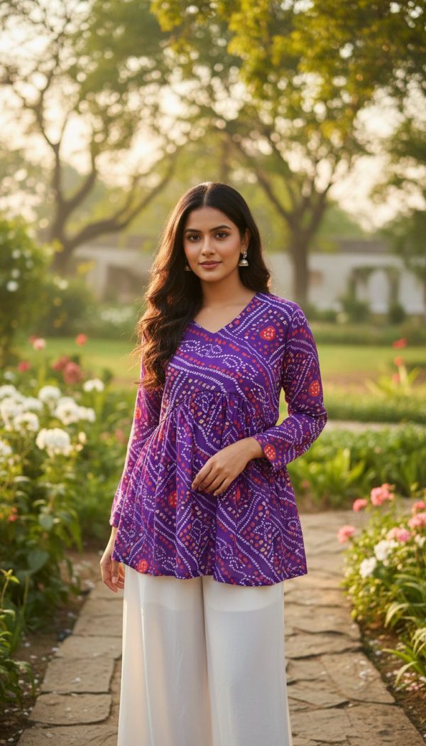 INLI Bandhej Purple Color Pure Georgette Kurti with Designer Work. Best Price ₹1349. Delivery 4-6 Working Days. Shop now. | Kurti, Bollywood Kurti, Creative Kurtis, Designer Kurti, Party Wear Kurti, Selfie Kurti