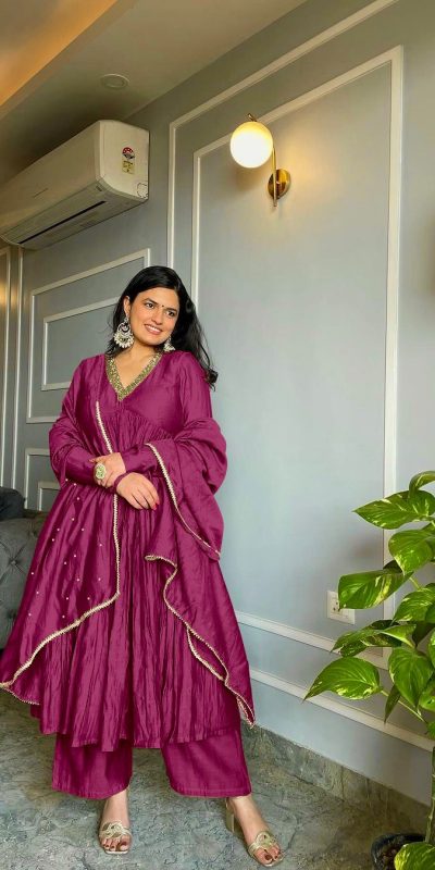 AD 152 Rani Pink Color Pure Chinon Silk Embroidery Gown Fancy Full Sleeve Wedding, Party, Festive, Events Etc. Expected Delivery  4-6 Working Days @1799/ | Jump Suits, Salwar suit, Casual Suits, Creative suits, Designer Suits, Palazzo Suits, Party Wear Suits, Patiala Suits, Straight Suits