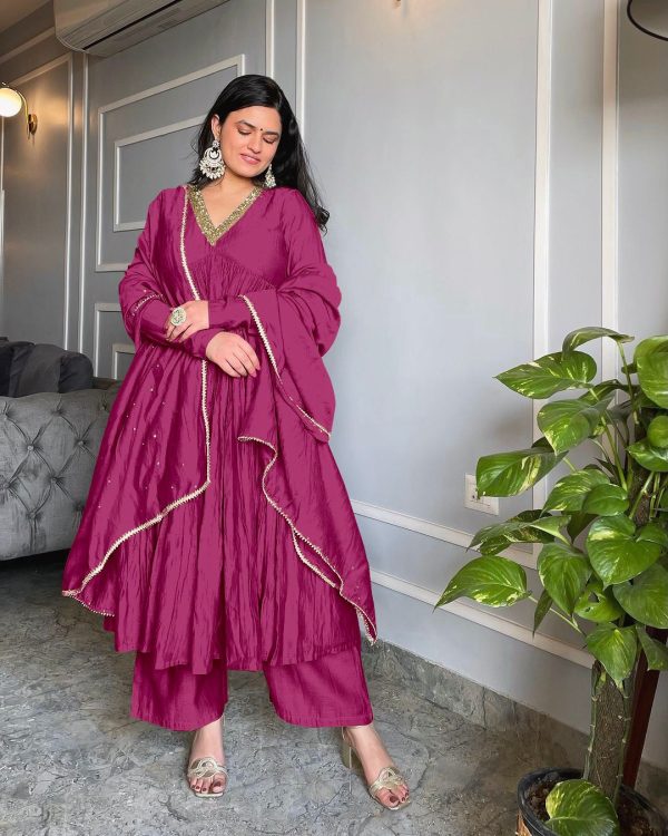 AD 152 Rani Pink Color Pure Chinon Silk Embroidery Gown Fancy Full Sleeve Wedding, Party, Festive, Events Etc. Expected Delivery  4-6 Working Days @1799/ | Jump Suits, Salwar suit, Casual Suits, Creative suits, Designer Suits, Palazzo Suits, Party Wear Suits, Patiala Suits, Straight Suits