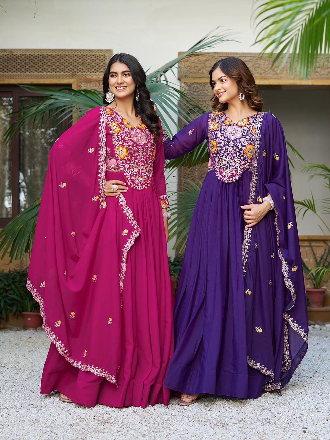 Ram 105 Rani Pink Star Georgette Gown with Embroidery Work & Thread Embroidery. Get it for ₹2049. Delivery 4-6 Working Days. Shop now. | Jump Suits, Salwar suit, Casual Suits, Creative suits, Designer Suits, Palazzo Suits, Party Wear Suits, Patiala Suits, Straight Suits