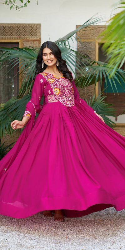 Ram 105 Rani Pink Star Georgette Gown with Embroidery Work & Thread Embroidery. Get it for ₹2049. Delivery 4-6 Working Days. Shop now. | Jump Suits, Salwar suit, Casual Suits, Creative suits, Designer Suits, Palazzo Suits, Party Wear Suits, Patiala Suits, Straight Suits