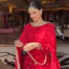 Red Faux Georgette Thread Lace Work Salwar Suit