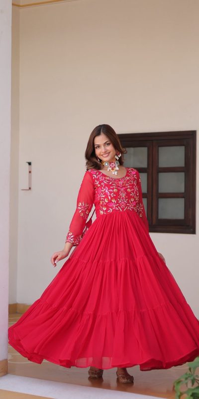 Ram 082 Red Fox Georgette Gown Perfect for Wedding, Party, Sangeet, Durga Puja, Reception – . Grab it for ₹1849. Delivery 4-6 Working Days. Shop now. | Jump Suits, Salwar suit, Casual Suits, Creative suits, Designer Suits, Palazzo Suits, Party Wear Suits, Patiala Suits, Straight Suits