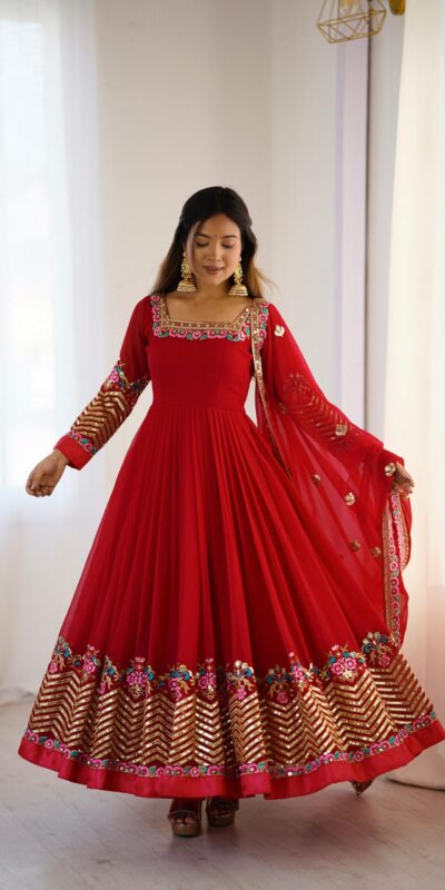 ZF 5010 Red Georgette Gown Perfect for Wedding, Party, Pooja, Ethnic Day, Karwa Chauth – . Best Price ₹2049. Delivery 4-6 Working Days. Shop now. | Jump Suits, Salwar suit, Casual Suits, Creative suits, Designer Suits, Palazzo Suits, Party Wear Suits, Patiala Suits, Straight Suits
