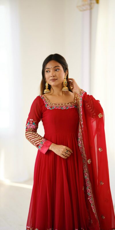 ZF 5010 Red Georgette Gown Perfect for Wedding, Party, Pooja, Ethnic Day, Karwa Chauth – . Best Price ₹2049. Delivery 4-6 Working Days. Shop now. | Jump Suits, Salwar suit, Casual Suits, Creative suits, Designer Suits, Palazzo Suits, Party Wear Suits, Patiala Suits, Straight Suits
