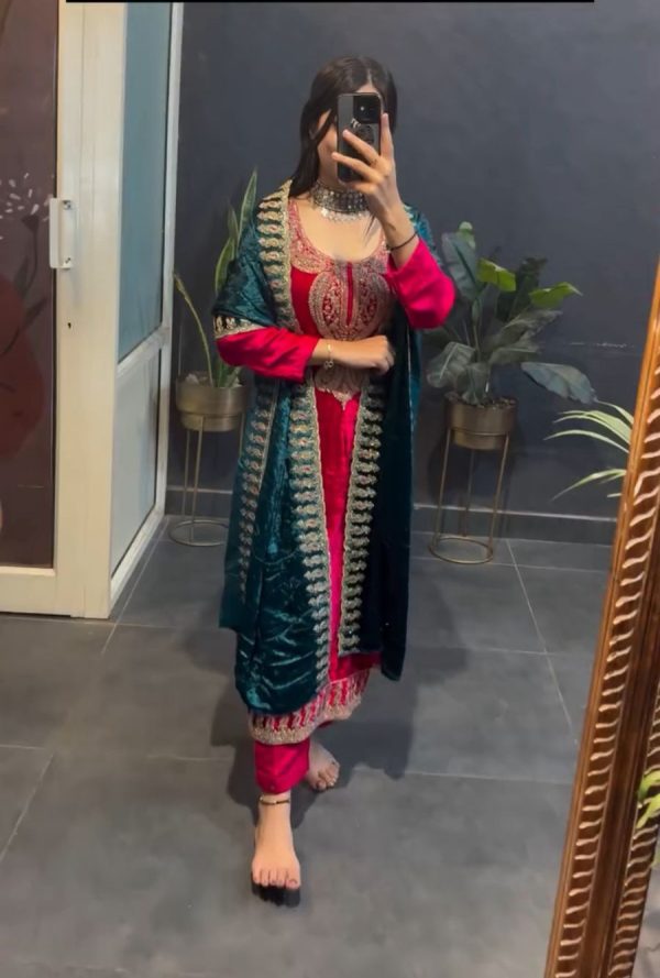 VLM 234 Red in Viscose Velvet Lace Work & Embroidery Work Salwar Suit. Affordable Price ₹1999. Delivery 4-6 Working Days. Shop now. | Jump Suits, Salwar suit, Casual Suits, Creative suits, Designer Suits, Palazzo Suits, Party Wear Suits, Patiala Suits, Straight Suits