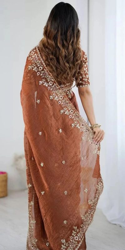 AC MISTY Rust in Fandy Chiffon Embroidery Work & Sequins Work Saree . Available at ₹1999 only. Delivery 4-6 Working Days. Shop now. | Sarees, Bollywood Sarees, Creative Sarees, Designer Sarees, Embroidered Sarees, Ethnic Saree, Modern Digital sarees, Party Wear Sarees
