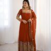 ZF 5010 Rust Georgette Gown Perfect for Wedding, Party, Pooja, Ethnic Day, Karwa Chauth – . Best Price ₹2049. Delivery 4-6 Working Days. Shop now. | Jump Suits, Salwar suit, Casual Suits, Creative suits, Designer Suits, Palazzo Suits, Party Wear Suits, Patiala Suits, Straight Suits