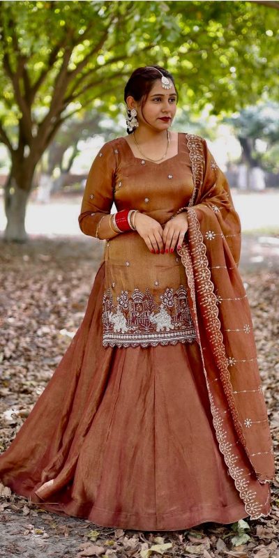 NF 1241 Rust in Simmer Silk Embroidery Work & Zari Work Lehenga Choli . Festive Deal ₹1599. Delivery 4-6 Working Days. Shop now. | Lehenga, Bollywood Lehenga, Creative Lehenga, Designer Lehenga, Embroidered Lehenga, Party Wear Lehenga