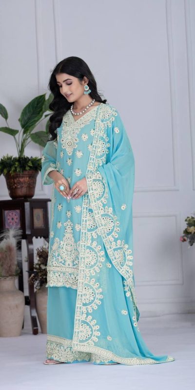 KF 1688 Sky Blue Faux Georgette with Embroidery Work & Mirror Work Salwar Suit . Exclusive Offer ₹2099. Delivery 4-6 Working Days. Shop now. | Jump Suits, Salwar suit, Casual Suits, Creative suits, Designer Suits, Palazzo Suits, Party Wear Suits, Patiala Suits, Straight Suits