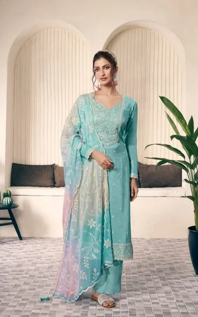 FC 73591 Sky Blue Vichitra Salwar Suit with Digital Print & Embroidery Work. Available at ₹2599 only. Delivery 4-6 Working Days. Shop now. | Jump Suits, Salwar suit, Casual Suits, Creative suits, Designer Suits, Palazzo Suits, Party Wear Suits, Patiala Suits, Straight Suits