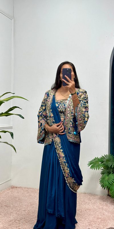 ST 1074 Teal Color Chinon Saree with Embroidery Work & Lace Work. Wedding, Party, Festive, Events, Best Price ₹2399. Delivery 4-6 Working Days. Shop now. | Sarees, Bollywood Sarees, Creative Sarees, Designer Sarees, Embroidered Sarees, Ethnic Saree, Modern Digital sarees, Party Wear Sarees