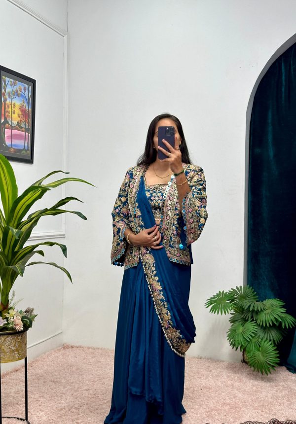ST 1074 Teal Color Chinon Saree with Embroidery Work & Lace Work. Wedding, Party, Festive, Events, Best Price ₹2399. Delivery 4-6 Working Days. Shop now. | Sarees, Bollywood Sarees, Creative Sarees, Designer Sarees, Embroidered Sarees, Ethnic Saree, Modern Digital sarees, Party Wear Sarees