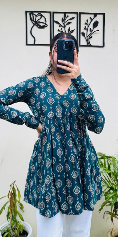 INLI Plume Teal Color Cotton with Designer Printed Work Kurti . Wedding, Party, Festive, Events, Best Price ₹1299. Delivery 4-6 Working Days. Shop now. | Kurti, Bollywood Kurti, Creative Kurtis, Designer Kurti, Party Wear Kurti, Selfie Kurti