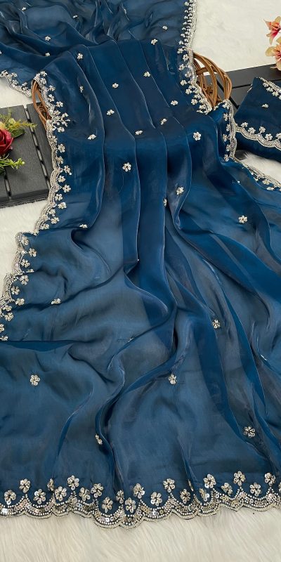 BT 400 Teal in Jimmy Chou Silk Embroidery Work & Lace Work Saree . Grab it for ₹2999. Delivery 4-6 Working Days. Shop now. | Sarees, Bollywood Sarees, Creative Sarees, Designer Sarees, Embroidered Sarees, Ethnic Saree, Modern Digital sarees, Party Wear Sarees