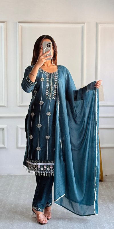 VLM 249 Teal Star Georgette Salwar Suit with Lace Work. Wedding, Party, Festive, Events Grab it for ₹1799. Delivery 4-6 Working Days. Shop now. | Jump Suits, Salwar suit, Casual Suits, Creative suits, Designer Suits, Palazzo Suits, Party Wear Suits, Patiala Suits, Straight Suits