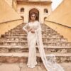 White Butterfly Net With Sequins Work Saree