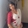 White Chiffon Crystal Hand Work Saree
