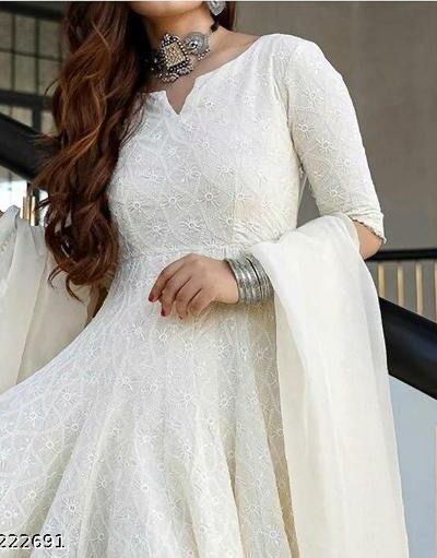 MF 511 White Cotton with Lace Work Gown . Wedding, Party, Festive, Events, Affordable Price ₹1549. Delivery 4-6 Working Days. Shop now. | Gowns, Bollywood Gowns, Creative Gowns, Designer Gowns, Embroidered Gowns, Party Wear Gowns