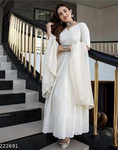 MF 511 White Cotton with Lace Work Gown . Wedding, Party, Festive, Events, Affordable Price ₹1549. Delivery 4-6 Working Days. Shop now. | Gowns, Bollywood Gowns, Creative Gowns, Designer Gowns, Embroidered Gowns, Party Wear Gowns