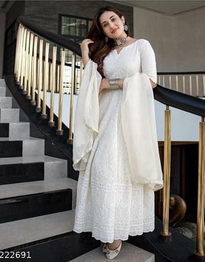 MF 511 White Cotton with Lace Work Gown . Wedding, Party, Festive, Events, Affordable Price ₹1549. Delivery 4-6 Working Days. Shop now. | Gowns, Bollywood Gowns, Creative Gowns, Designer Gowns, Embroidered Gowns, Party Wear Gowns