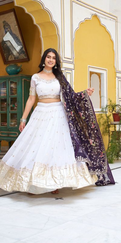 Ram 140 White Pure Crunchy Lehenga Choli with Embroidery Work & Lace Work. Affordable Price ₹2549. Delivery 4-6 Working Days. Shop now. | Lehenga, Bollywood Lehenga, Creative Lehenga, Designer Lehenga, Embroidered Lehenga, Party Wear Lehenga
