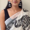 White Soft Cotton Digital Print Lace Work Saree
