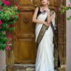 White Soft Lichi Silk Lace Work Lace Border Sare
