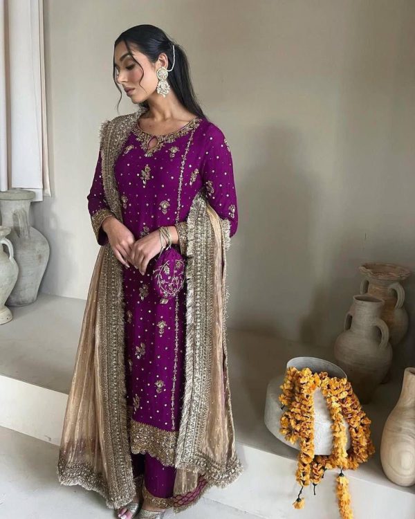 LG 1923 Wine Color Faux Georgette With Sequence Handmade Moti Work Salwar Suit Casual, Wedding, Party, Festive, Events Etc.4-6 Working Days@ 2149/-only | Jump Suits, Salwar suit, Casual Suits, Creative suits, Designer Suits, Palazzo Suits, Party Wear Suits, Patiala Suits, Straight Suits