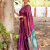Wine Soft Lichi Silk Jacquard Work Border Saree