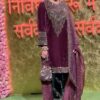 Wine Viscose Velvet Embroidery Work Salwar Suit