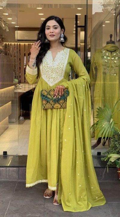 MF 818 Yellow Color Cotton Silk Salwar Suit with Mirror Work. Introductory Price ₹1699. Delivery 4-6 Working Days. Shop now. | Jump Suits, Salwar suit, Casual Suits, Creative suits, Designer Suits, Palazzo Suits, Party Wear Suits, Patiala Suits, Straight Suits