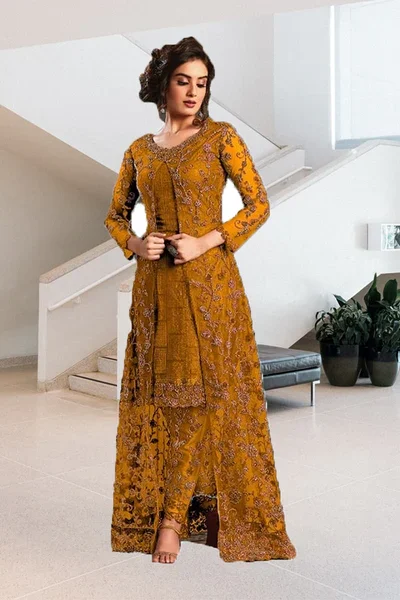 FC 4592 Yellow Net Salwar Suit with Stone Work. Wedding, Party, Festive, Events, Now at just ₹2449. Delivery 4-6 Working Days. Shop now. | Jump Suits, Salwar suit, Casual Suits, Creative suits, Designer Suits, Palazzo Suits, Party Wear Suits, Patiala Suits, Straight Suits