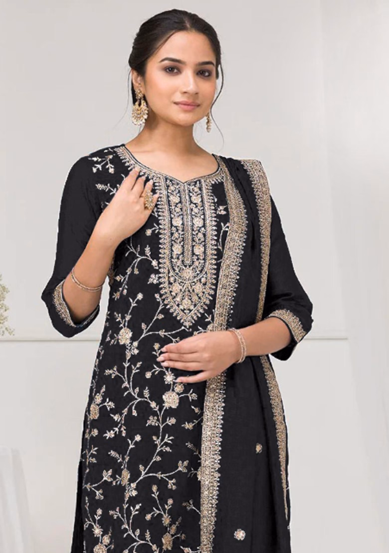 FC 2102 Black Blooming Vichitra Salwar Suit with Embroidery Work. Festive Deal ₹2549. Delivery 4-6 Working Days. Shop now.Black | Jump Suits, Tops & Bottoms, Track Suits, Salwar suit, Casual Suits, Creative suits, Designer Suits, Palazzo Suits, Party Wear Suits, Patiala Suits, Straight Suits, Trendy Wear