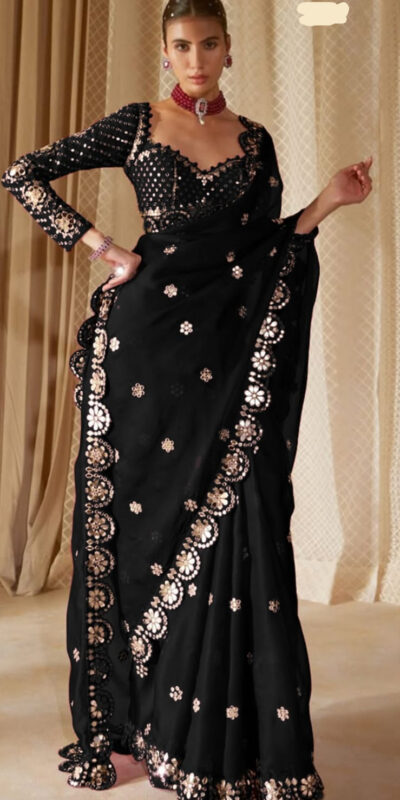DF 3457 Black Color Georgette Sequence Original Mirror Work Saree Casual, Wedding, Festive, Events . Expected Delivery 4-6 Working Days @2099/- only | Sarees, Bollywood Sarees, Creative Sarees, Designer Sarees, Embroidered Sarees, Ethnic Saree, Modern Digital sarees, Party Wear Sarees
