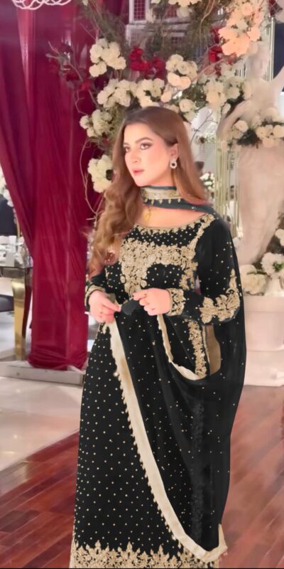 NSR 876 Black Viscose Velvet Salwar Suit with Lace Work & Embroidery Work. Exclusive Offer ₹2399. Delivery 4-6 Working Days. Shop now. | Jump Suits, Salwar suit, Casual Suits, Creative suits, Designer Suits, Palazzo Suits, Party Wear Suits, Patiala Suits, Straight Suits