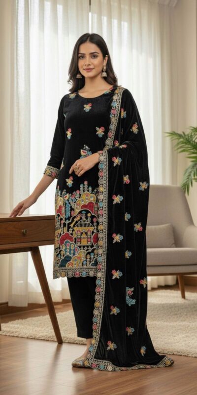 SRK 5220 Black Viscose Velvet Salwar Suit Perfect for Wedding, Party, Family Gatherings, Baby Shower, Mehendi – . Introductory Price ₹2099. Delivery 4 | Lehenga, Bollywood Lehenga, Creative Lehenga, Designer Lehenga, Embroidered Lehenga, Party Wear Lehenga