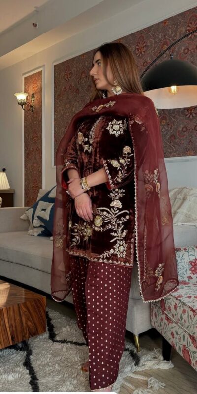 BE 408 Brown Soft Organza Salwar Suit with Lace Work & Embroidery Work. Special Price ₹2049. Delivery 4-6 Working Days. Shop now. | Jump Suits, Tops & Bottoms, Track Suits, Salwar suit, Casual Suits, Creative suits, Designer Suits, Palazzo Suits, Party Wear Suits, Patiala Suits, Straight Suits, Trendy Wear