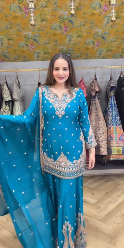 LG 2029 Firozi Chinon Salwar Suit with Embroidery Work. Wedding, Party, Festive, Events, Special Price ₹2399. Delivery 4-6 Working Days. Shop now. | Jump Suits, Tops & Bottoms, Track Suits, Salwar suit, Casual Suits, Creative suits, Designer Suits, Palazzo Suits, Party Wear Suits, Patiala Suits, Straight Suits, Trendy Wear