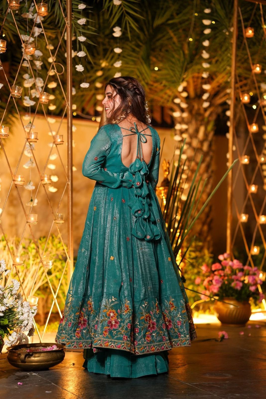 NSR 880 Firozi Crunchy Silk Gown with Embroidery Work. Wedding, Party, Festive, Events Grab it for ₹2249. Delivery 4-6 Working Days. Shop now. | Gowns, Bollywood Gowns, Creative Gowns, Designer Gowns, Embroidered Gowns, Party Wear Gowns