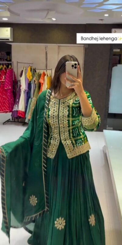 KF 1709 Green Chinon Lehenga Choli Perfect for Wedding, Party, Eid, Makar Sankranti, Reception – . Available at ₹2099 only. Delivery 4-6 Working Days. | Lehenga, Bollywood Lehenga, Creative Lehenga, Designer Lehenga, Embroidered Lehenga, Party Wear Lehenga