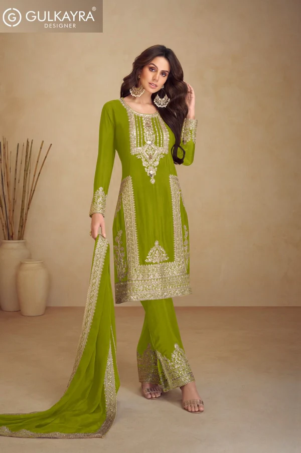 FC GULKAYRA 7473 Mahendi Chinon Salwar Suit Perfect for Wedding, Party, Durga Puja, Eid, Sangeet – . Grab it for ₹3199. Delivery 4-6 Working Days. | Jump Suits, Tops & Bottoms, Track Suits, Salwar suit, Casual Suits, Creative suits, Designer Suits, Palazzo Suits, Party Wear Suits, Patiala Suits, Straight Suits, Trendy Wear