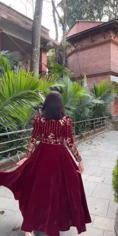 RTC 5640 Maroon 9000 Velvet Gown with thread with Sequence Work. Festive Deal ₹2099. Delivery 4-6 Working Days. Shop now. | Gowns, Bollywood Gowns, Creative Gowns, Designer Gowns, Embroidered Gowns, Party Wear Gowns