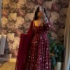Maroon Faux Georgette Sequence Work Gown