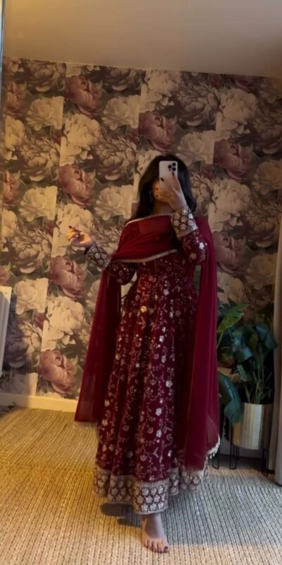 ZF 432 Maroon Color Faux Georgette Gown with Embroidery Work. Available at ₹2149 only. Delivery 4-6 Working Days. Shop now. | Jump Suits, Salwar suit, Casual Suits, Creative suits, Designer Suits, Palazzo Suits, Party Wear Suits, Patiala Suits, Straight Suits