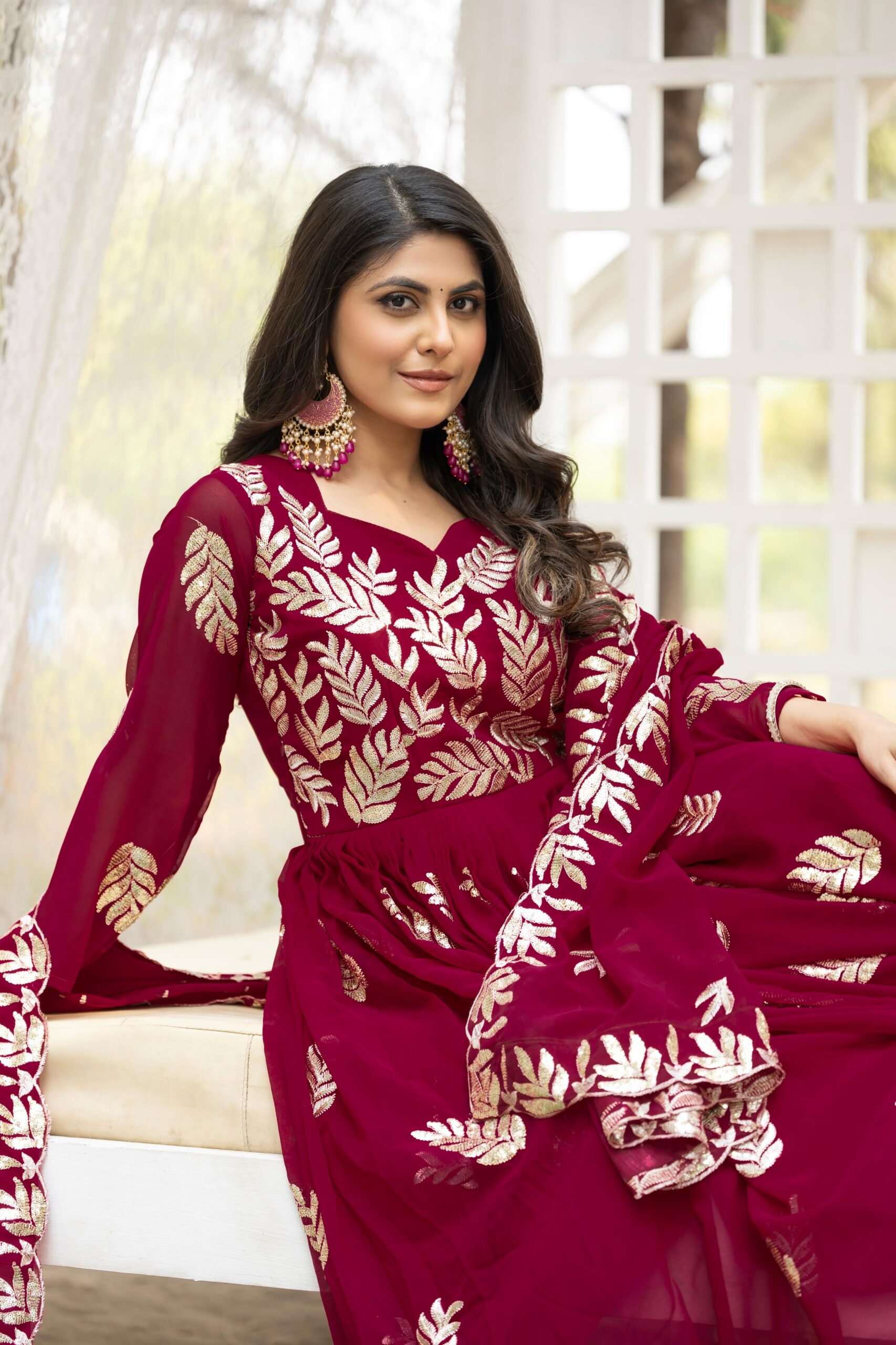 Ram 087 Maroon in Fox Georgette Embroidery Work & Thread Embroidery Gown . Special Price ₹2149. Delivery 4-6 Working Days. Shop now. | Gowns, Bollywood Gowns, Creative Gowns, Designer Gowns, Embroidered Gowns, Party Wear Gowns